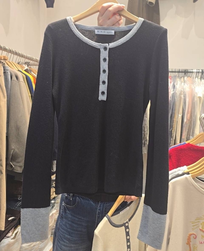 韓 撞色半排釦上衣 3色 size