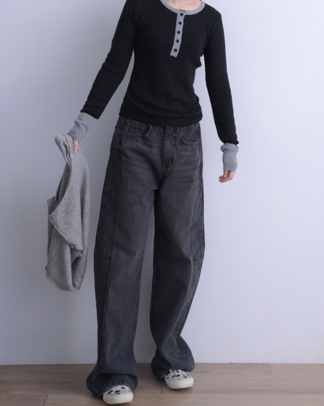 韓 撞色半排釦上衣 3色 size