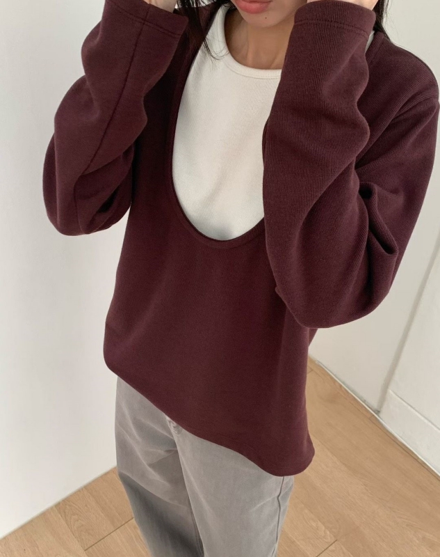 韓 大U領假兩件上衣 3色