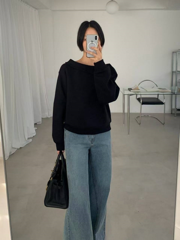 韓 反摺領素色上衣 2色 size