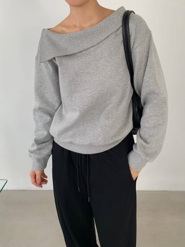 韓 反摺領素色上衣 2色 size