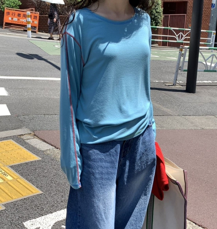 韓 撞色車線上衣 6色