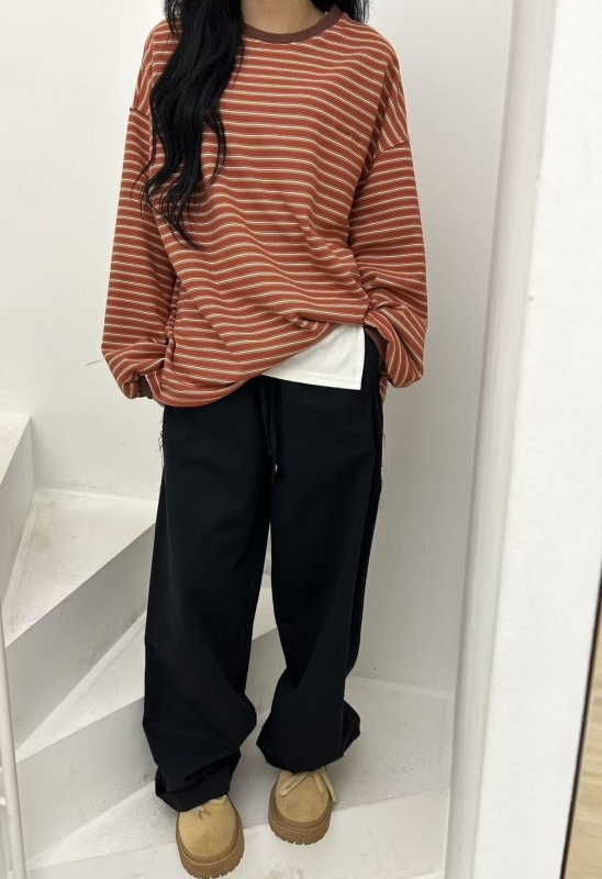 韓 撞色領條紋上衣 3色
