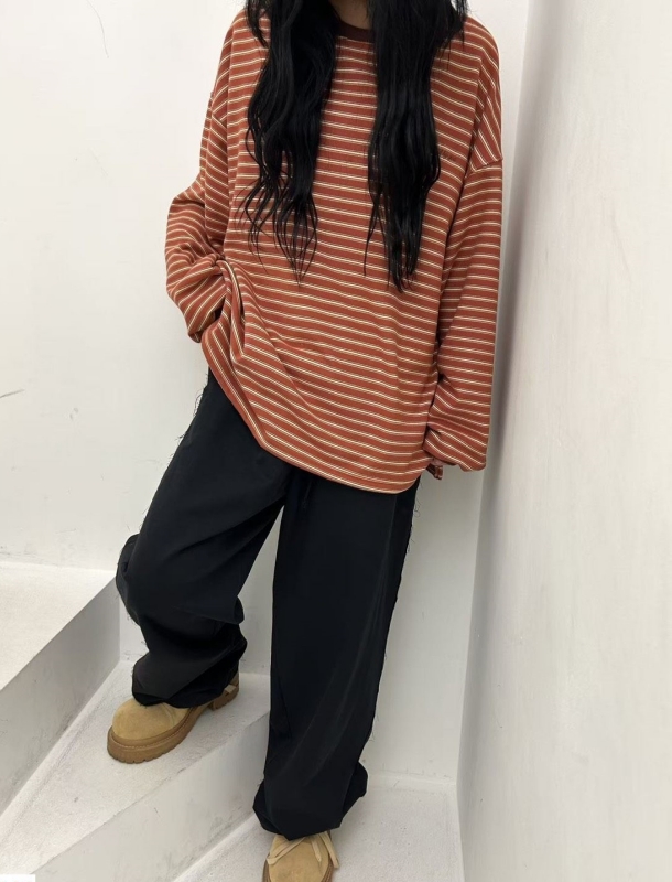 韓 撞色領條紋上衣 3色