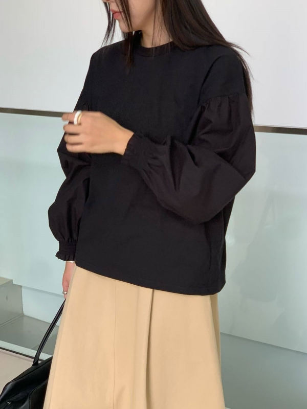 韓 荷葉袖口澎袖上衣 3色