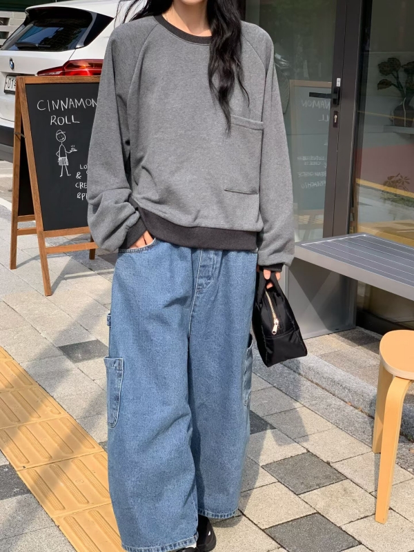 韓 大口袋落肩上衣 3色