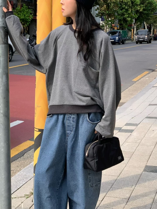 韓 大口袋落肩上衣 3色