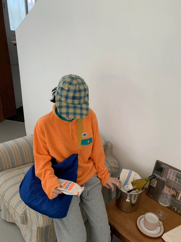 韓 撞色領口袋抽繩上衣 4色