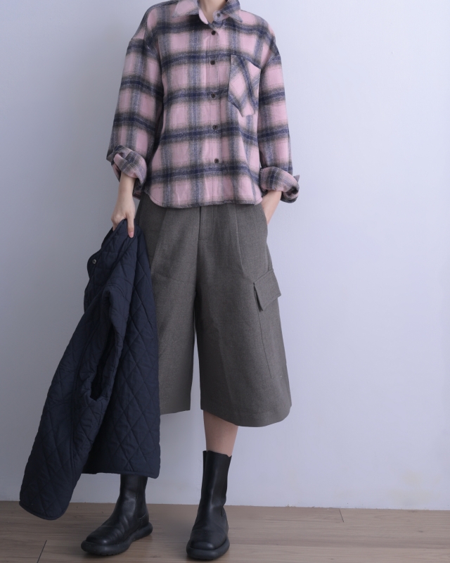 韓 大格紋口袋襯衫 2色 size