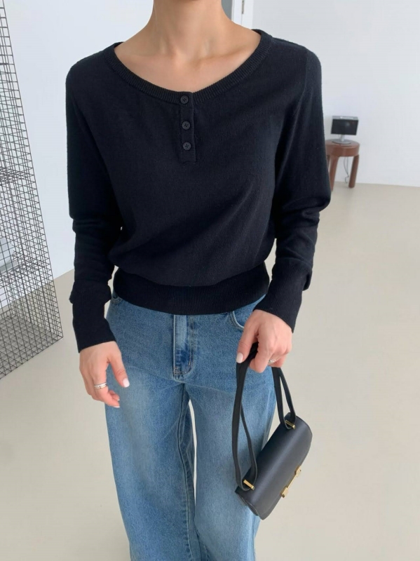 韓 圓領半排釦上衣 3色