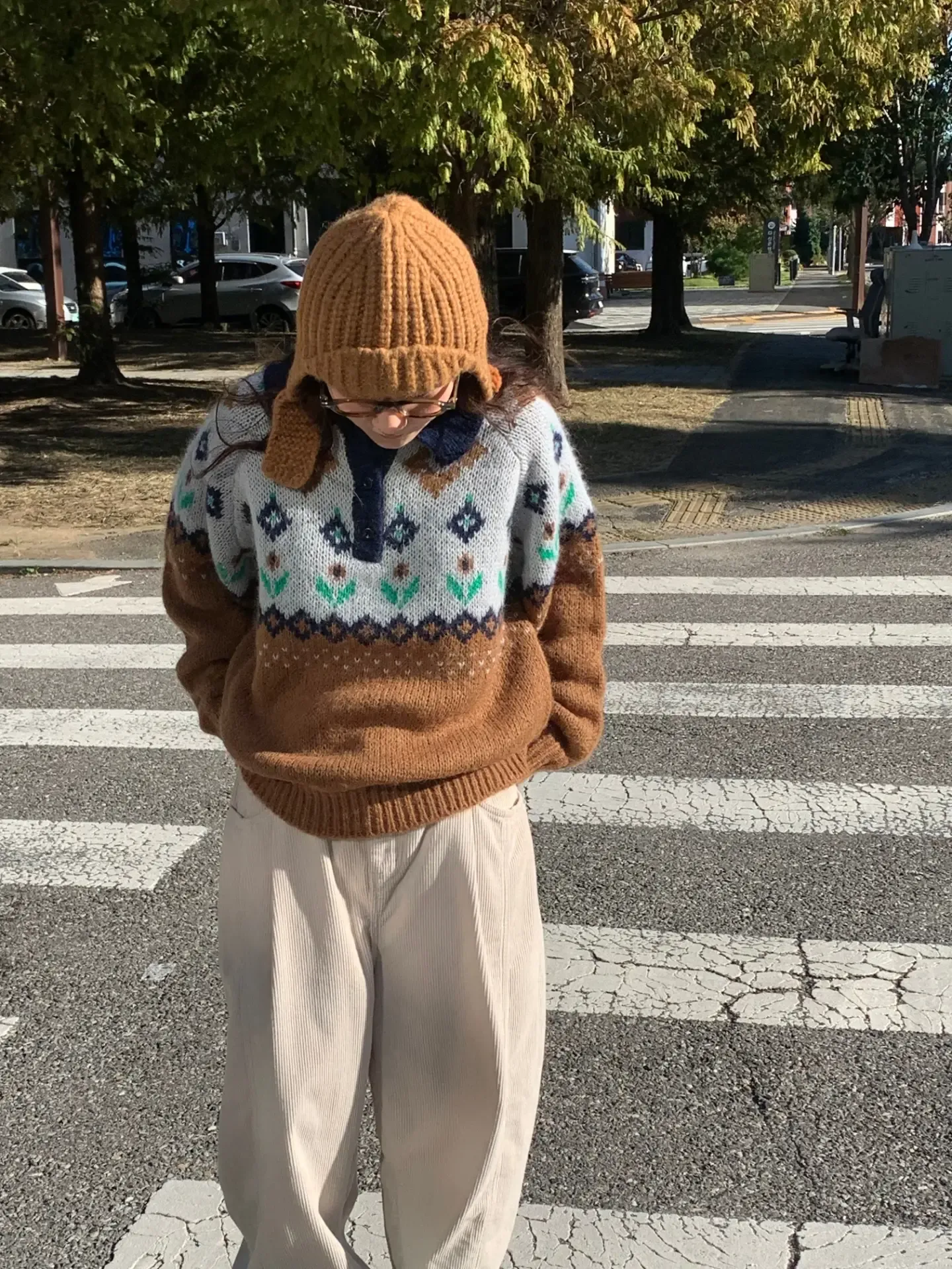 韓 配色菱紋有領上衣 3色