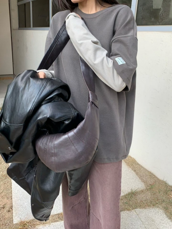 韓 小標拼接袖上衣 4色