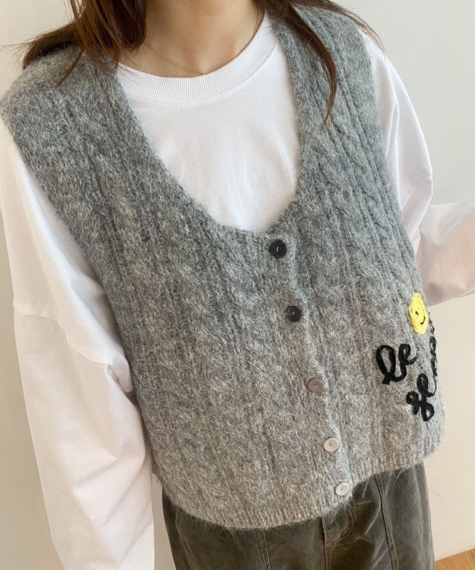 韓 笑臉刺繡麻花背心 3色