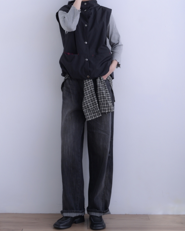 韓 連帽口袋縮口背心 2色 size