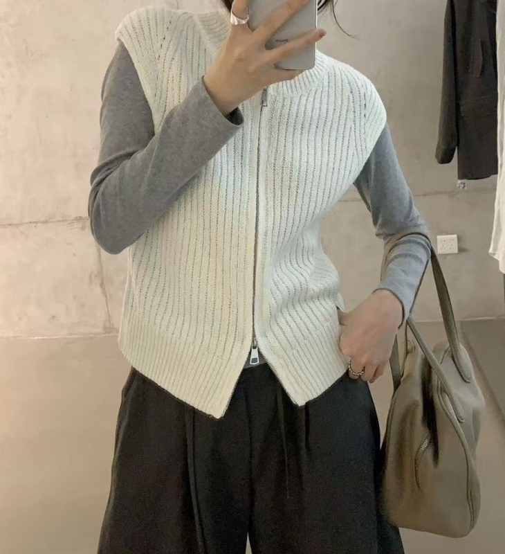 韓 拉鍊羅紋背心 2色 size