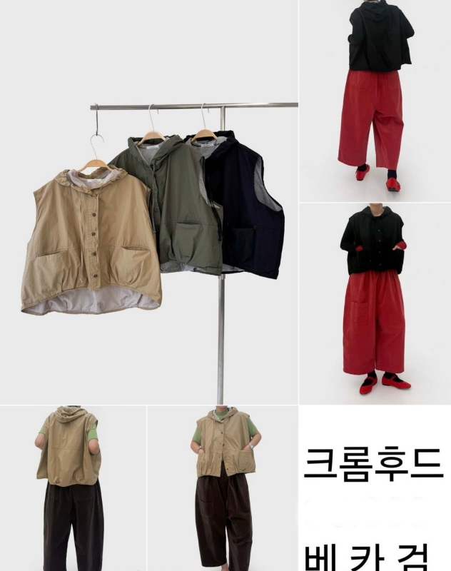 韓 連帽抽繩襬背心 3色 size