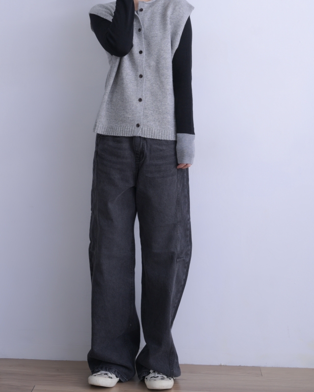 韓 小立領排釦背心 3色 size