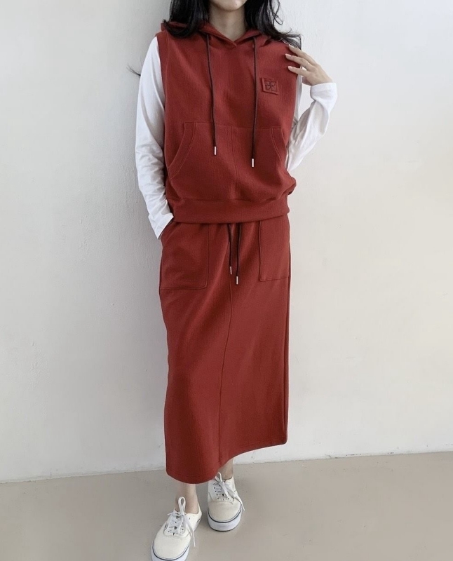 韓 小標口袋連帽背心 3色 size