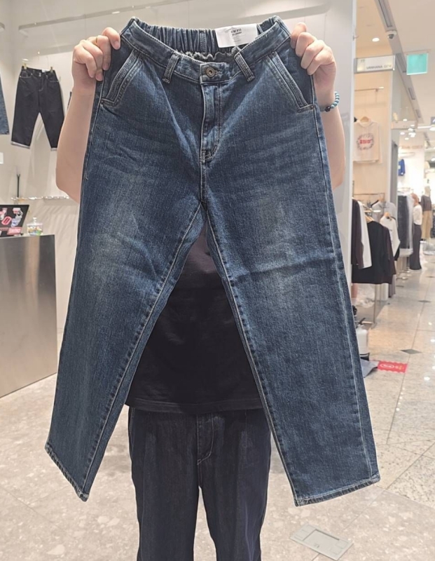 韓 後腰鬆緊九分牛仔褲