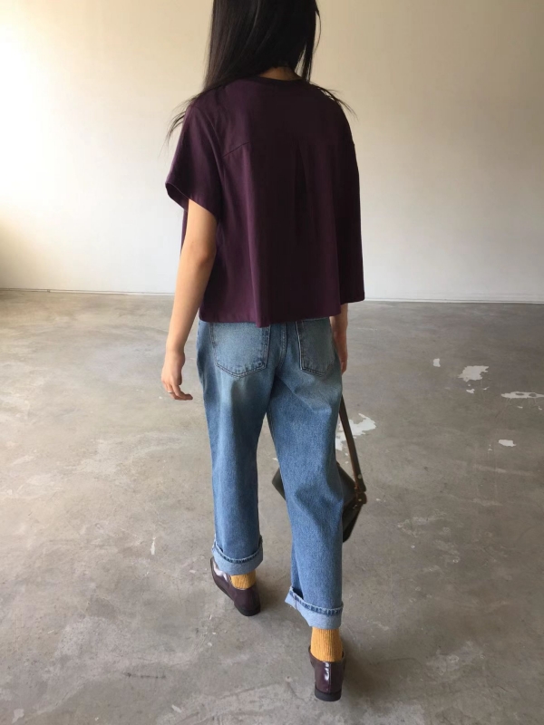 韓 刷色直筒牛仔褲