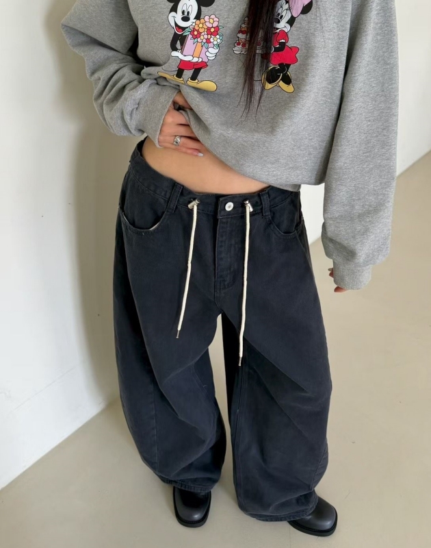 韓 前車線綁帶寬褲 3色 size