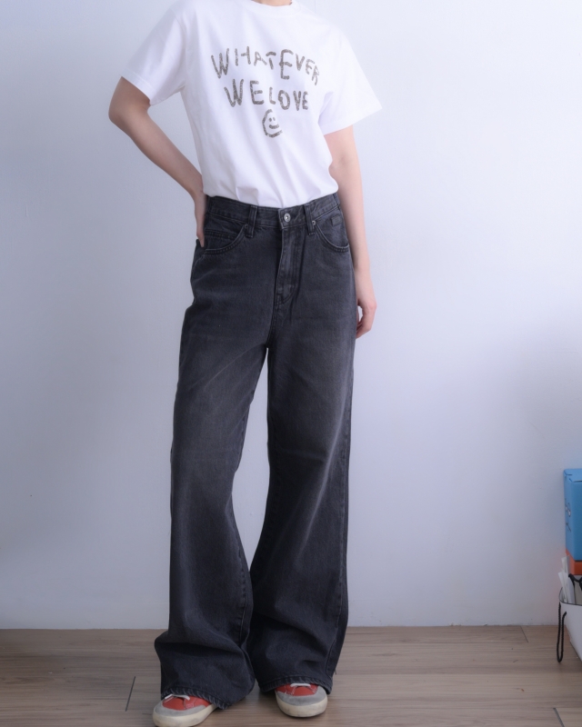韓 黑刷色牛仔寬褲 size