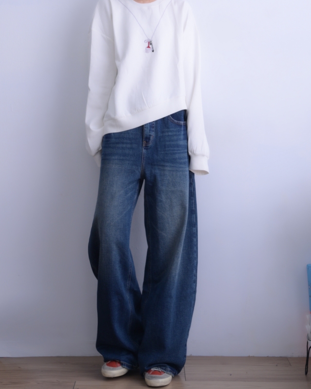 韓 弧線口袋刷色牛仔褲 size