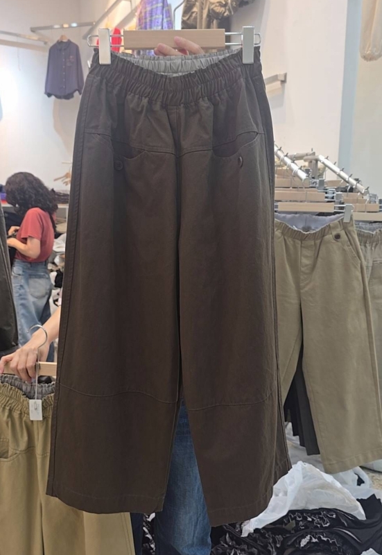 韓 弧形口袋寬褲 2色 size