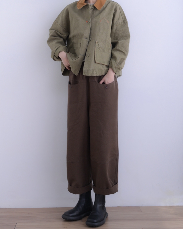 韓 弧形口袋寬褲 2色 size