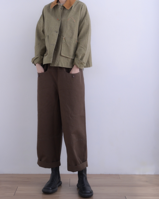 韓 弧形口袋寬褲 2色 size