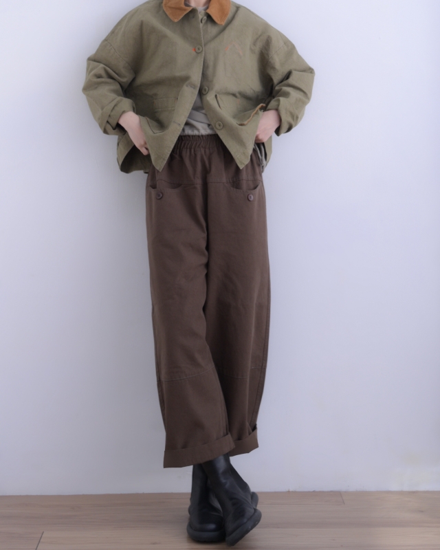 韓 弧形口袋寬褲 2色 size