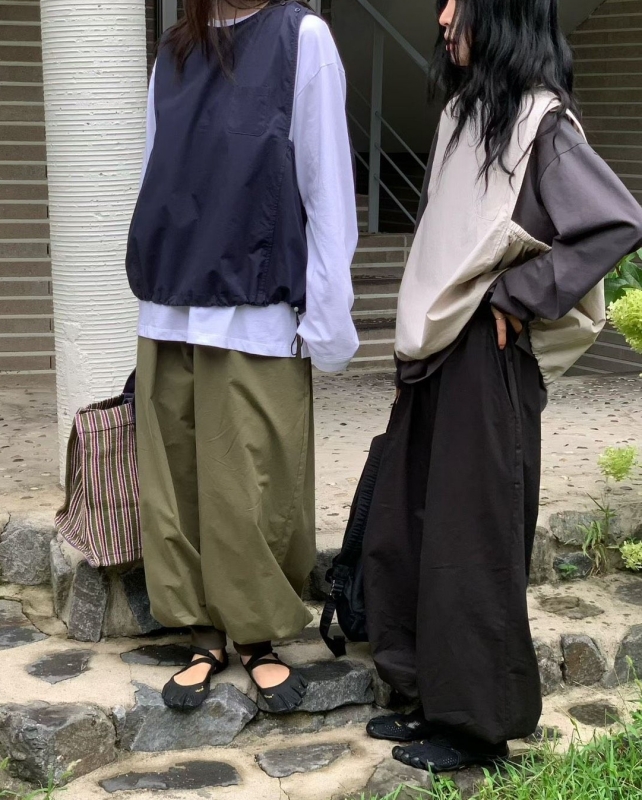 韓 縮口鬆緊腰寬褲 3色