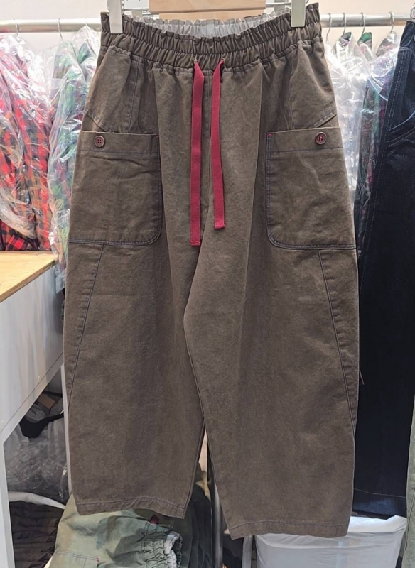 韓 紅綁帶口袋寬褲 3色 size
