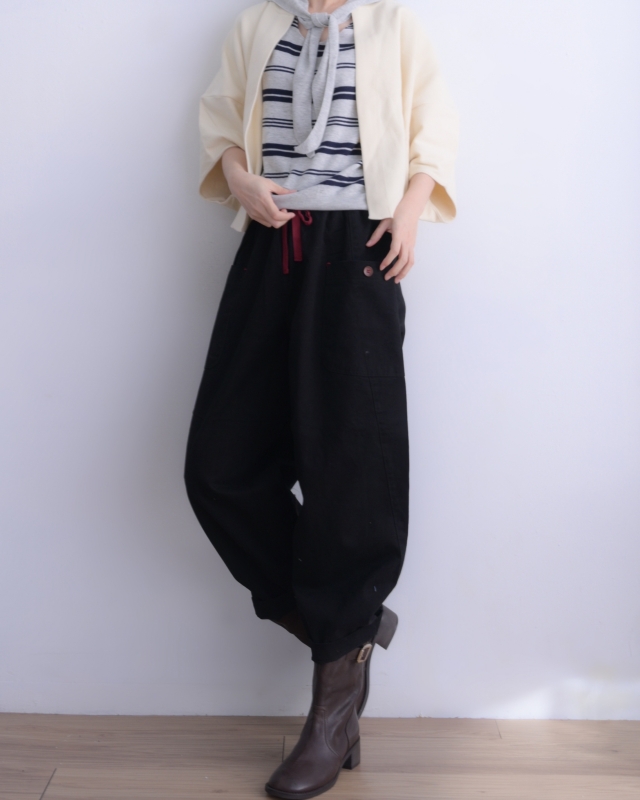 韓 紅綁帶口袋寬褲 3色 size