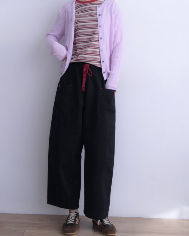 韓 紅綁帶口袋寬褲 3色 size