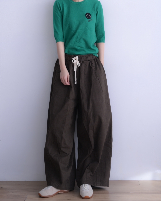 韓 小絨綁帶寬褲 3色 size