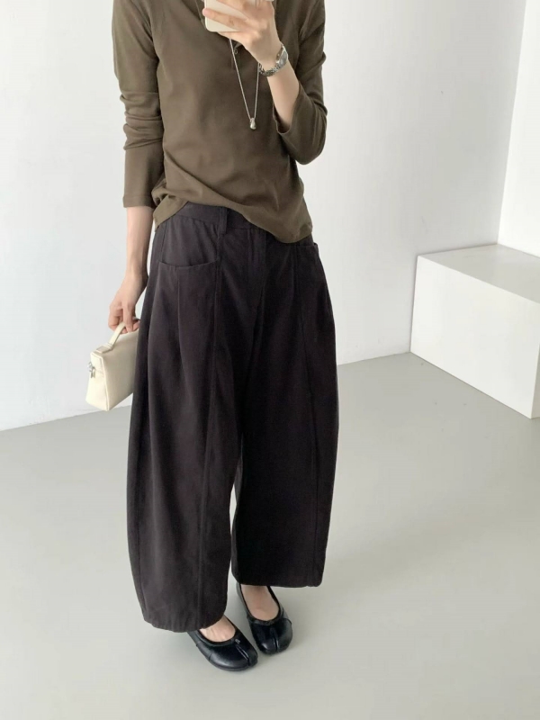 韓 打摺繭型寬褲 2色