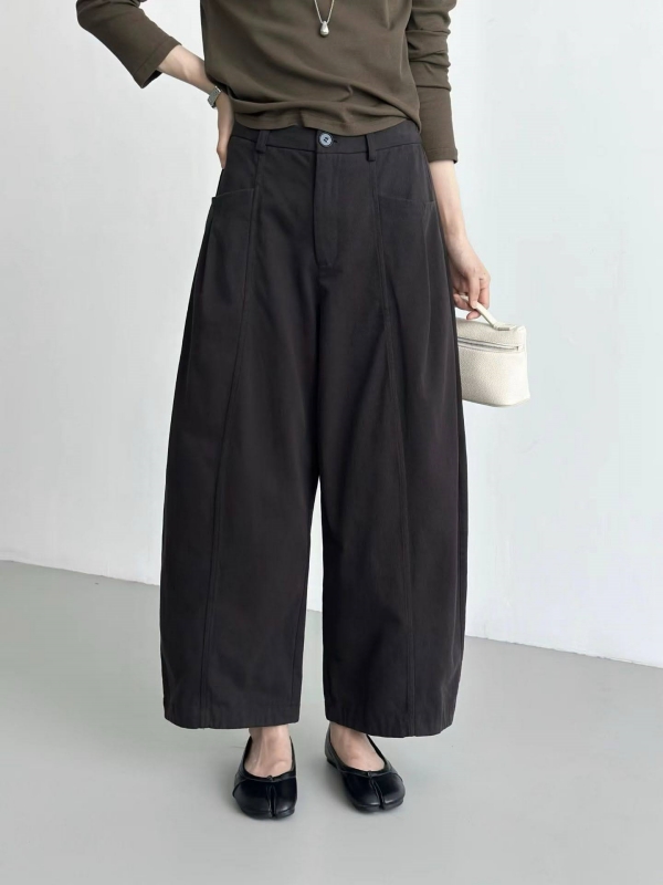 韓 打摺繭型寬褲 2色