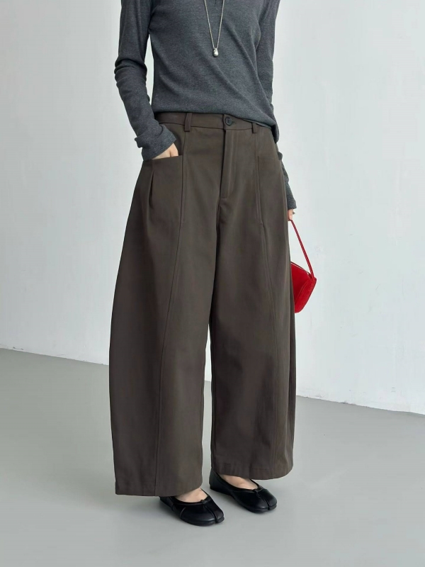韓 打摺繭型寬褲 2色