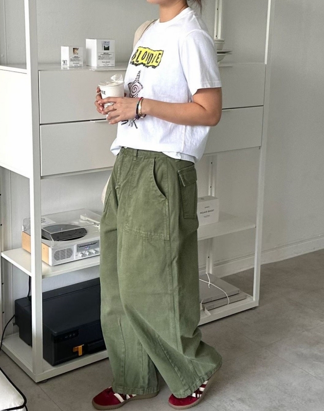 韓 後蓋休閒寬褲