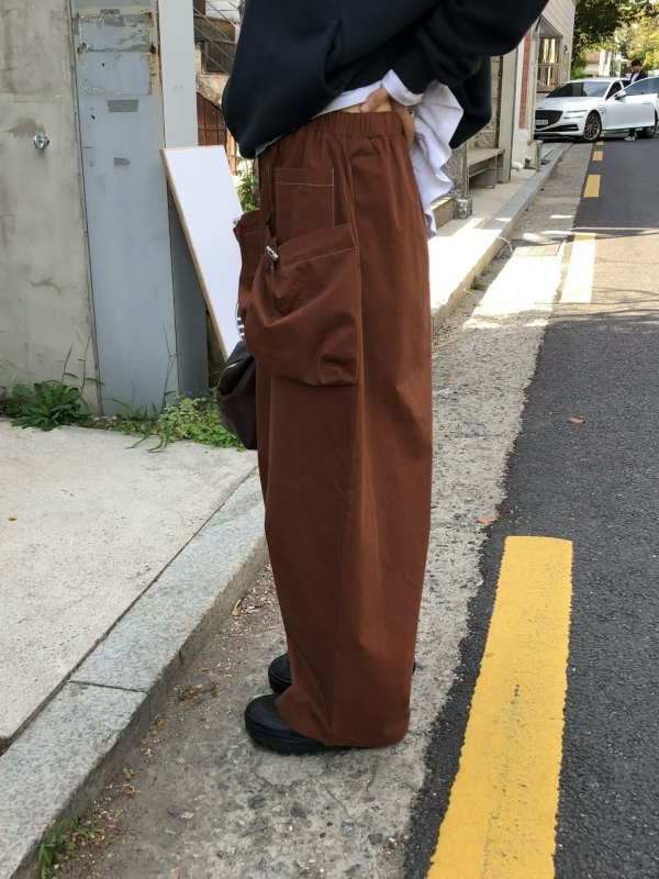 韓 立體抽繩口袋寬褲 3色
