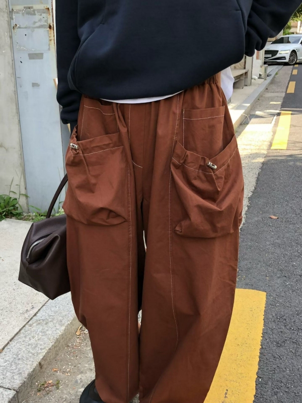 韓 立體抽繩口袋寬褲 3色