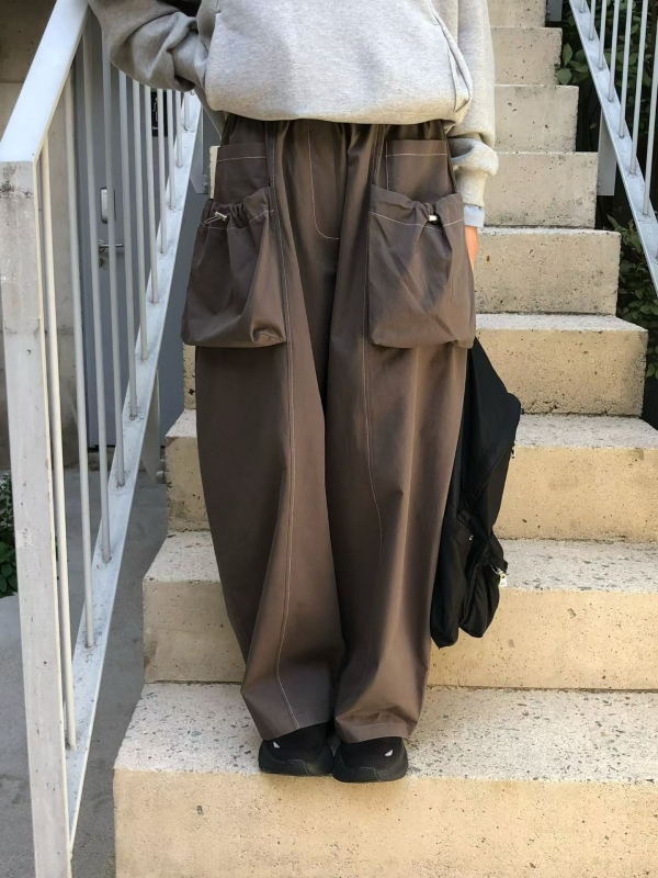 韓 立體抽繩口袋寬褲 3色