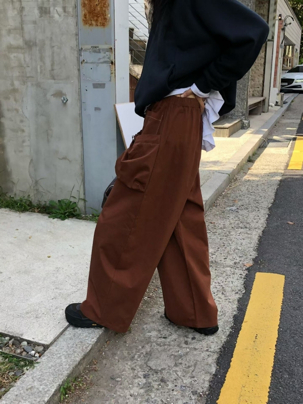 韓 立體抽繩口袋寬褲 3色