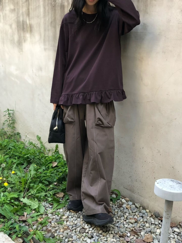 韓 立體抽繩口袋寬褲 3色