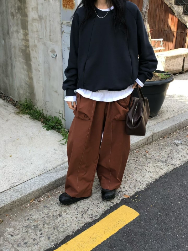 韓 立體抽繩口袋寬褲 3色
