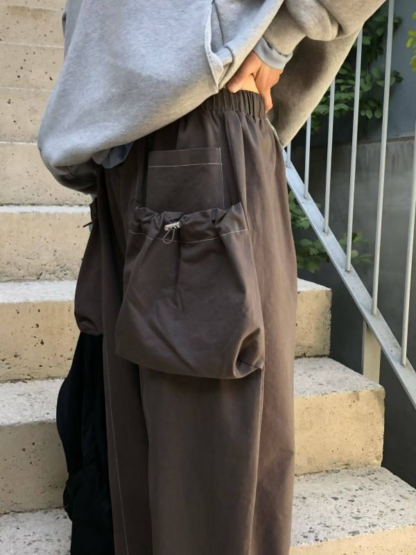 韓 立體抽繩口袋寬褲 3色