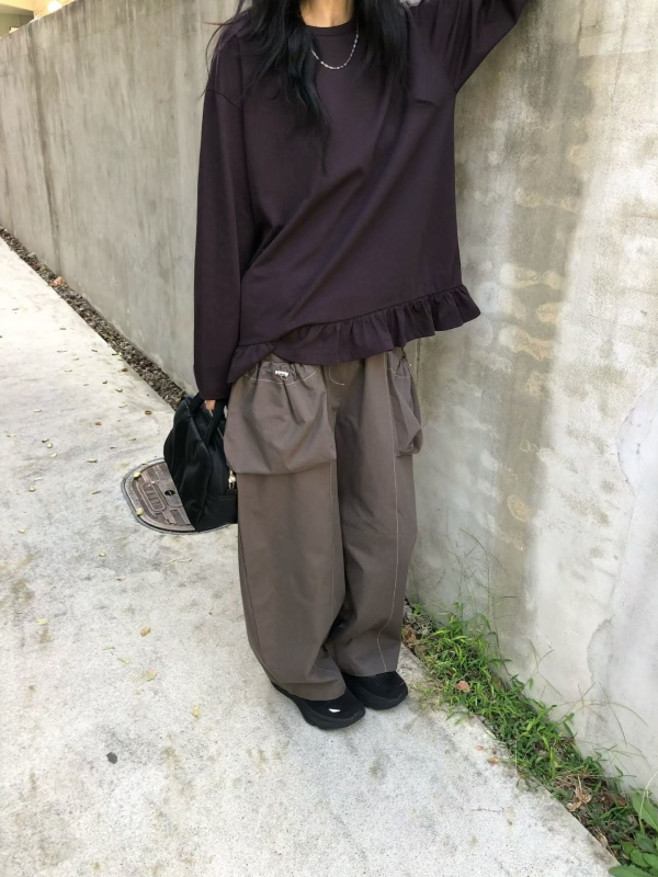 韓 立體抽繩口袋寬褲 3色