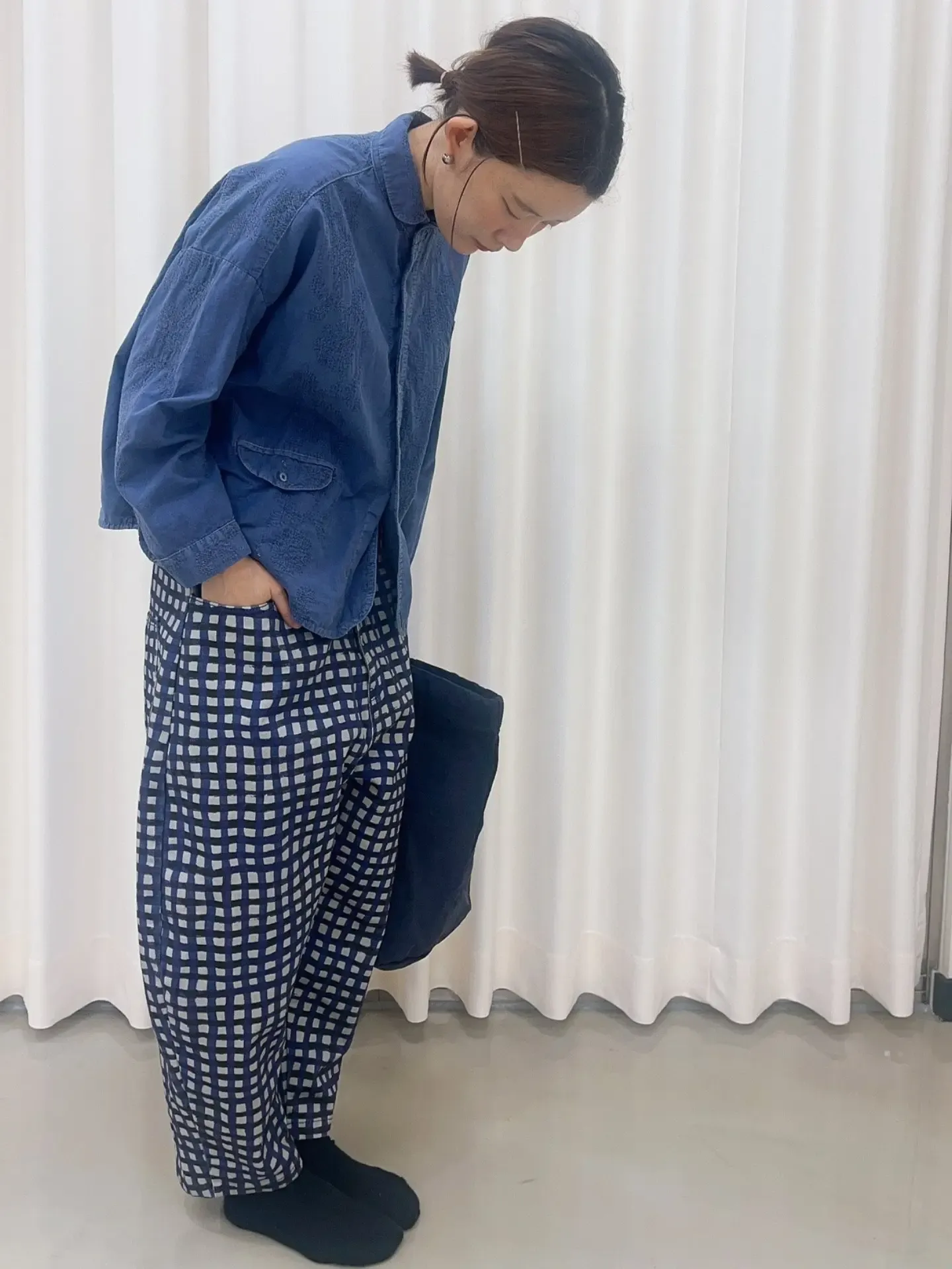 韓 小方格口袋寬褲 3色