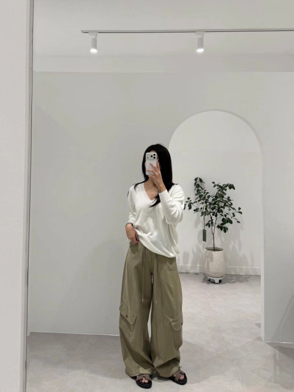 韓 低口袋抽繩工裝寬褲 2色